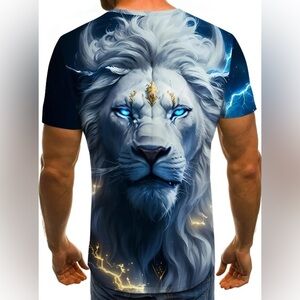 Men's Blue Graphic Lion T-Shirt Size L NEW